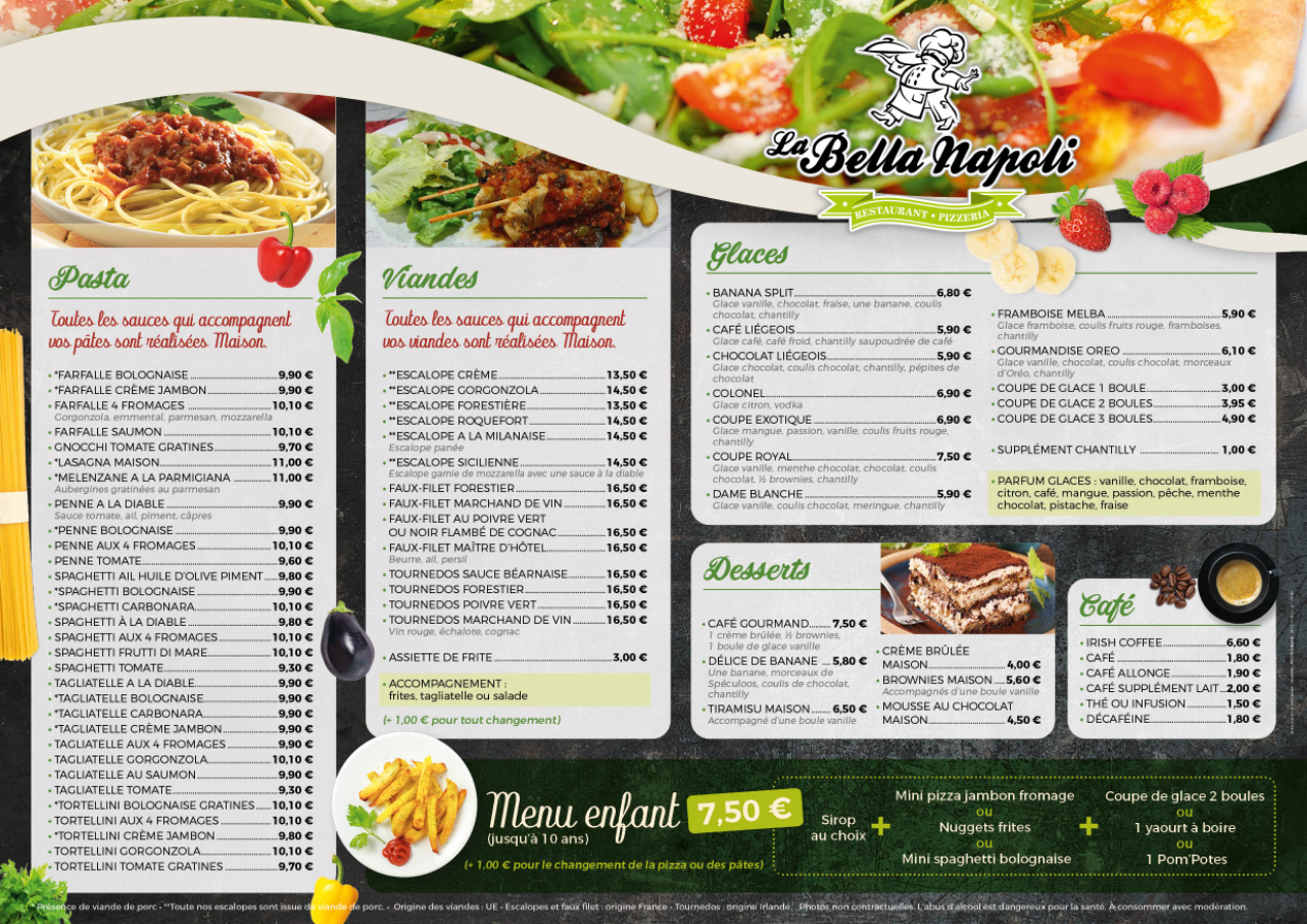 La Bella Napoli Découvrez notre carte de pizzas et plats